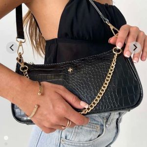 Beginning Boutique Peta & Jain Narah Black Croc Shoulder Bag